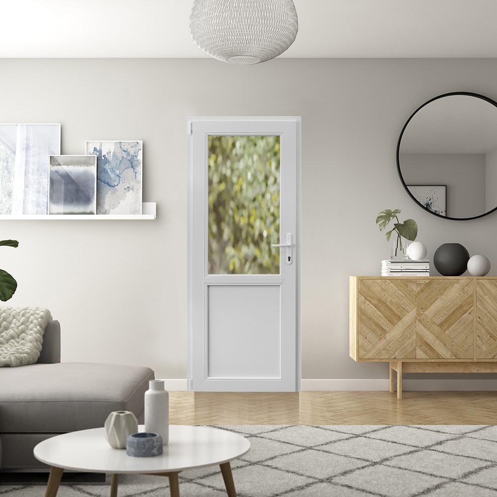 Usa termopan PVC exterior, batanta, cu geam, 4 C, 2/3, alb, dreapta, simpla deschidere, 88 x 205 cm  Aplast