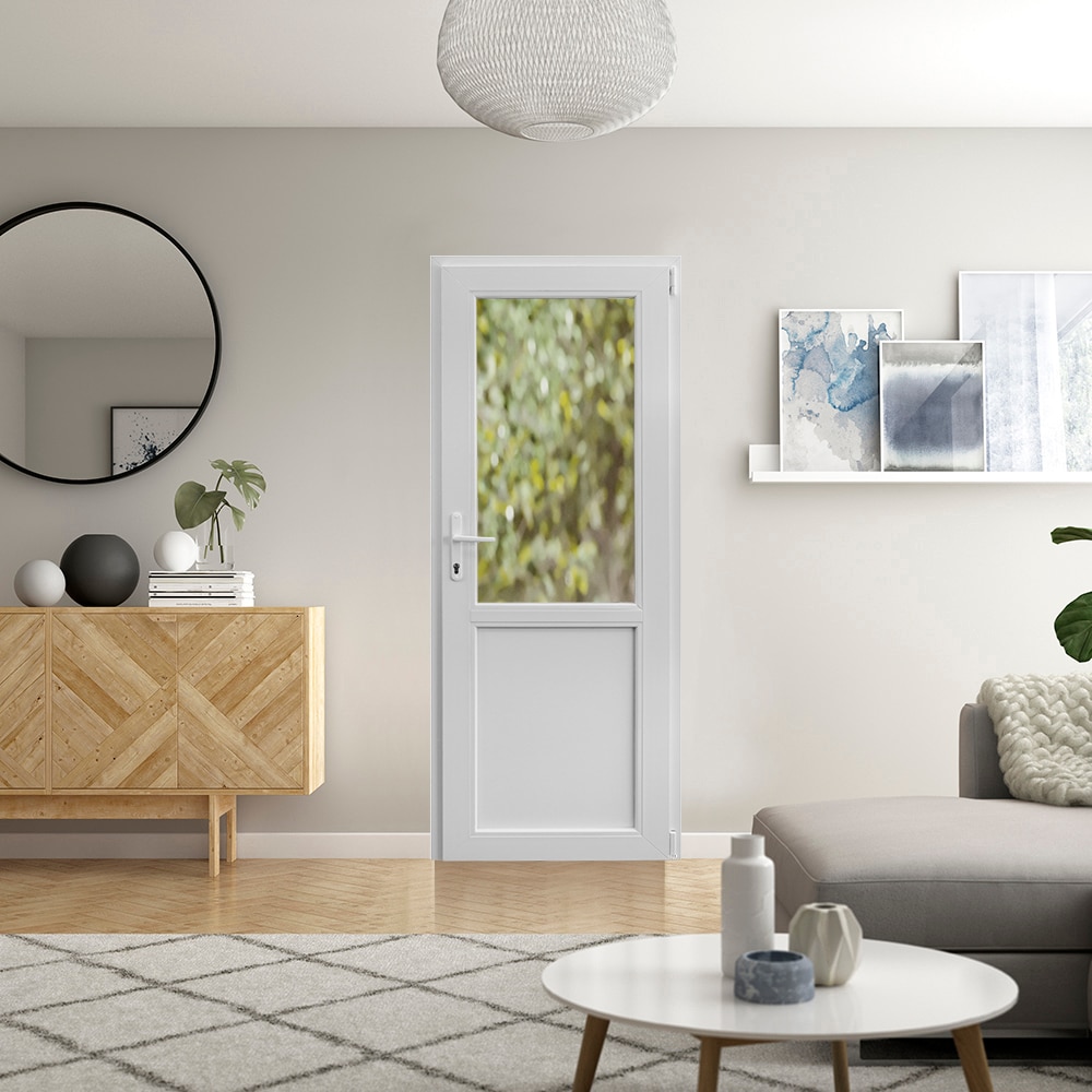 Usa termopan PVC exterior, batanta, cu geam, 4 C, 2/3, alb, stanga, simpla deschidere, 88 x 205 cm  Aplast