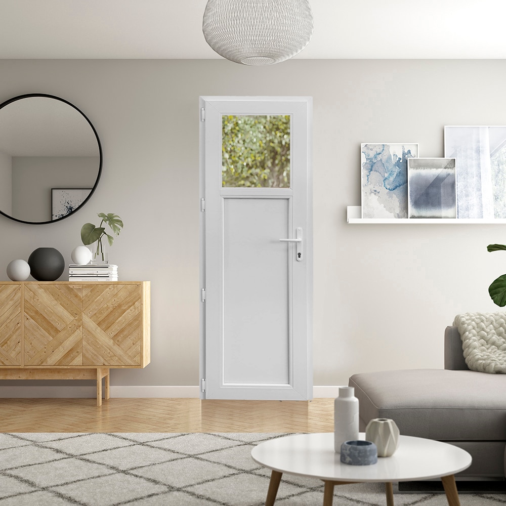 Usa termopan PVC exterior, batanta, cu geam, 4 C, 1/3, alb, dreapta, simpla deschidere, 78 x 205 cm  Aplast