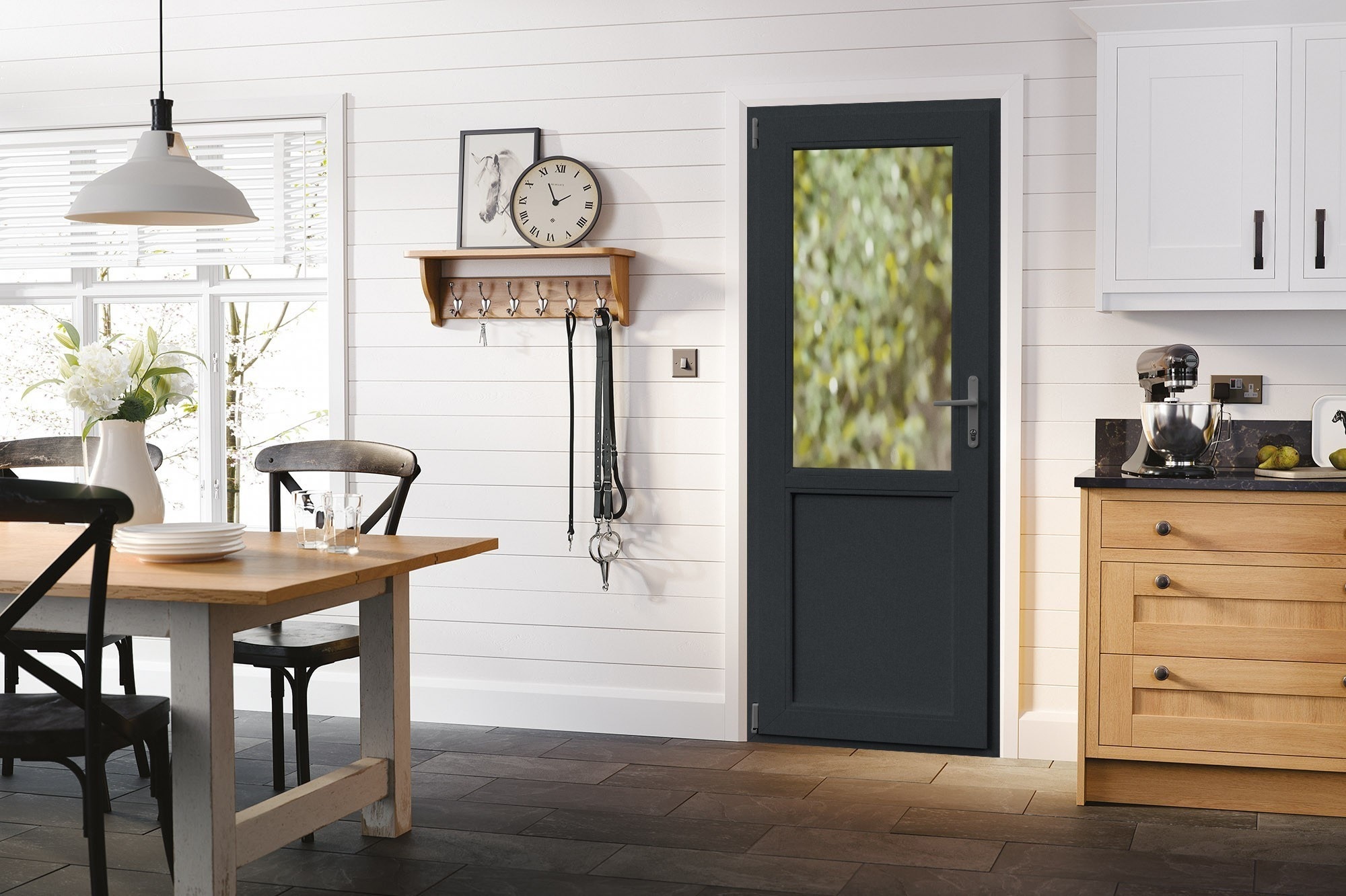 Usa termopan PVC exterior, batanta, cu geam, 5 C, 2/3, gri, dreapta, simpla deschidere, 86 x 204 cm  Aplast