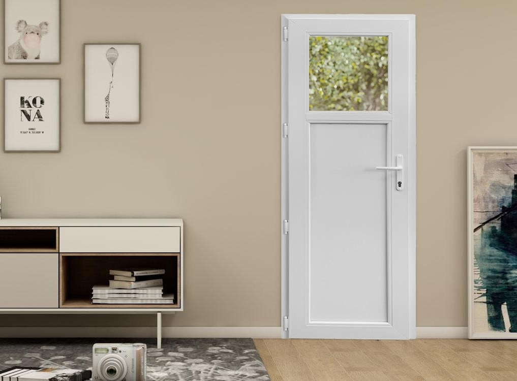 Usa termopan PVC exterior, batanta, cu geam, 4 C, 1/3, alb, dreapta, simpla deschidere, 88 x 195 cm Aplast