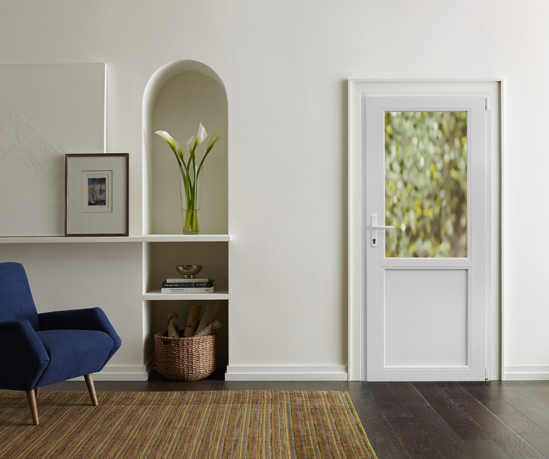 Usa exterior APLAST, cu geam, stanga, PVC, 68 x 195 cm, alb