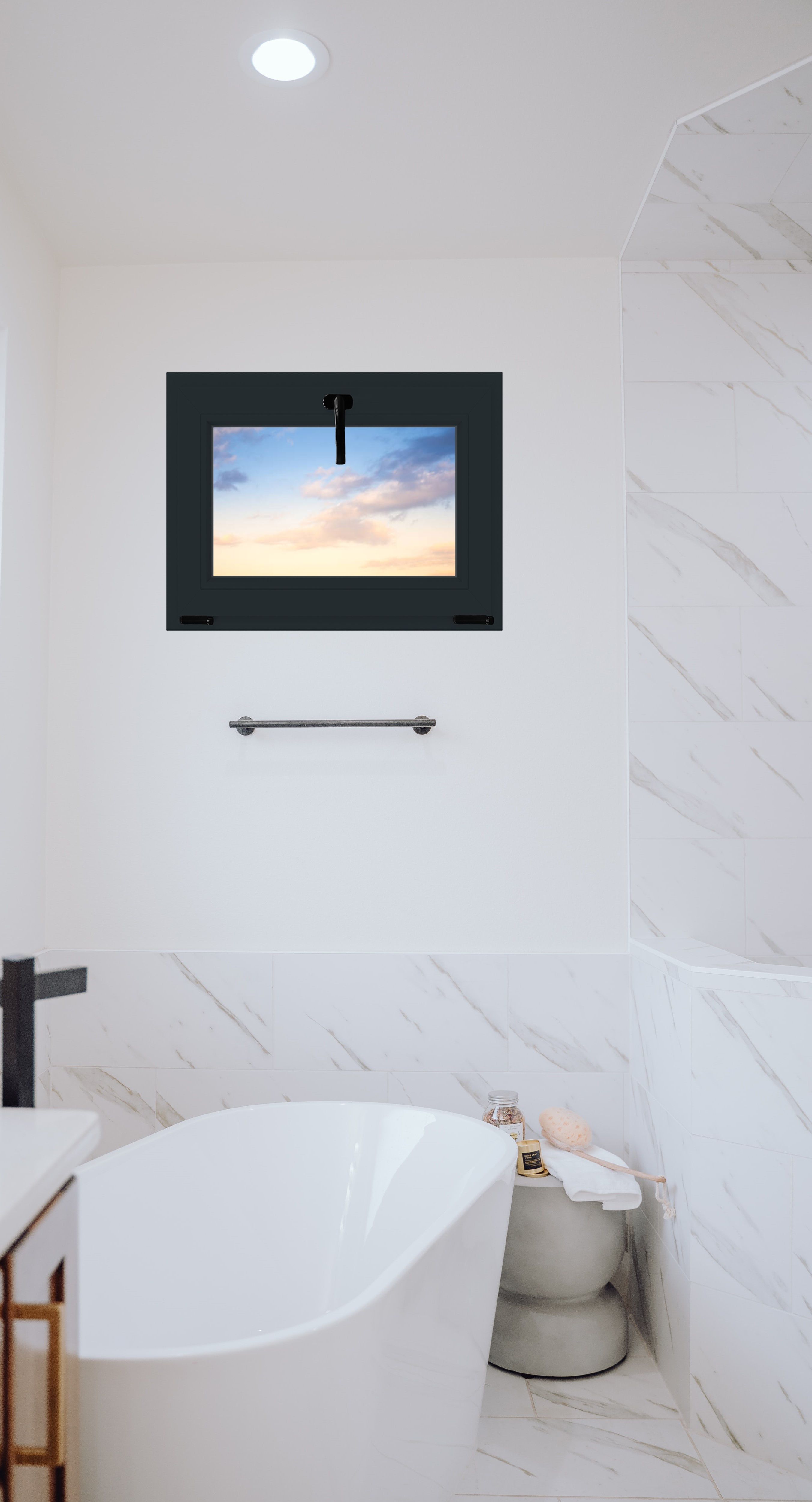 Fereastra termopan PVC, geam Float + Low-E, gri, 6 camere, 76 x 56 cm, simpla deschidere, oscilanta Aplast