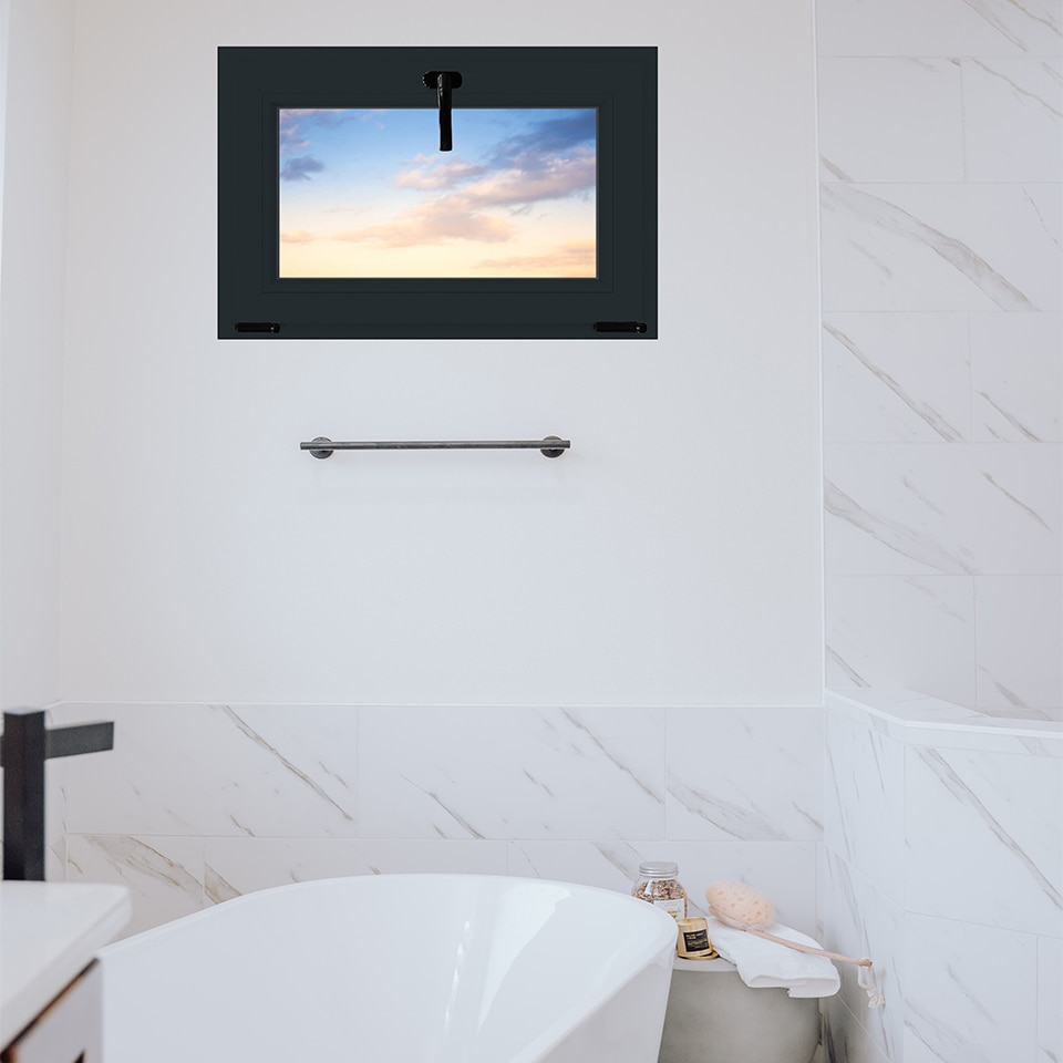 Fereastra termopan PVC, geam Float + Low-E, gri, 6 camere, 96 x 56 cm, simpla deschidere, oscilanta Aplast