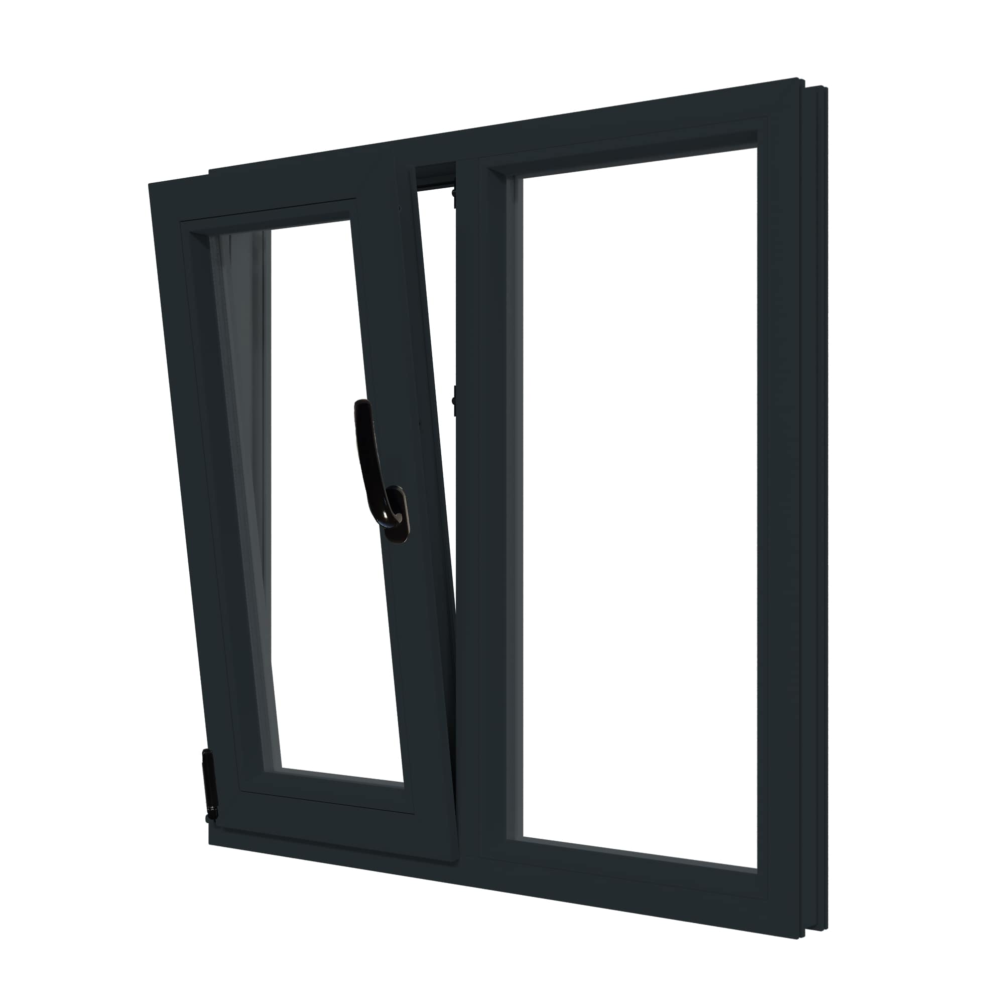 Fereastra termopan PVC, geam Float + Low-E, gri, 6 camere, 116 x 116 cm, dreapta, dubla deschidere, fixa + oscilobatanta  Aplast