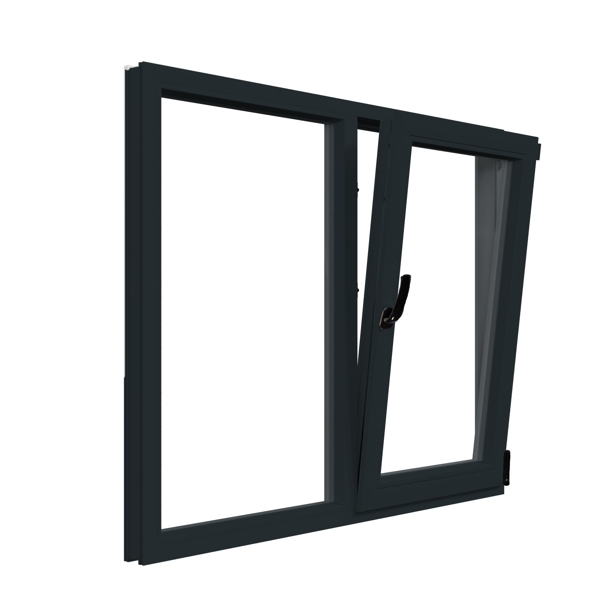 Fereastra termopan PVC, geam Float + Low-E, gri, 6 camere, 116 x 146 cm, stanga, dubla deschidere, fixa + oscilobatanta  Aplast