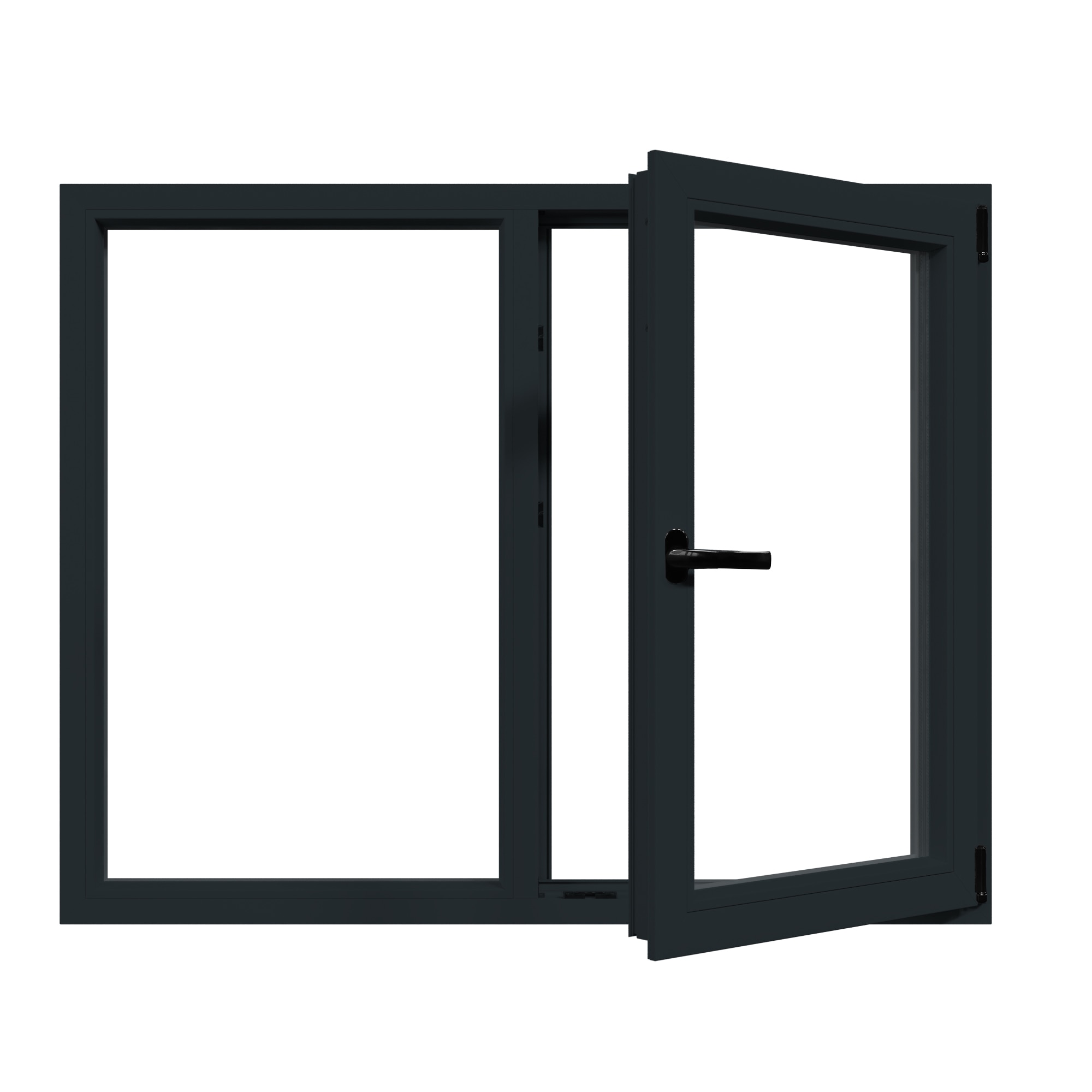 Fereastra termopan PVC, geam Float + Low-E, gri, 6 camere, 116 x 146 cm, stanga, dubla deschidere, fixa + oscilobatanta  Aplast