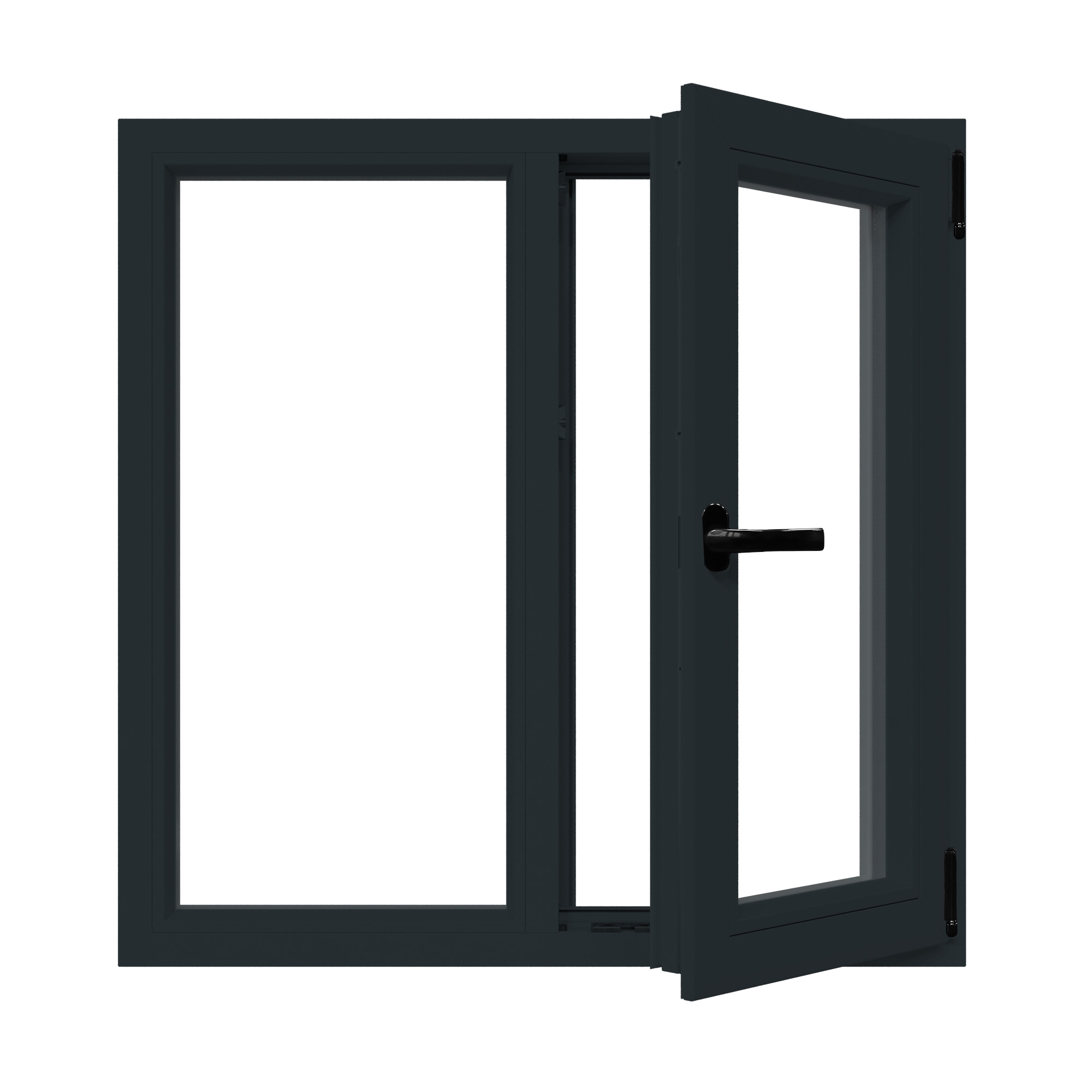 Fereastra termopan PVC, geam Float + Low-E, gri, 6 camere, 100 x 100 cm, stanga, dubla deschidere, fixa + oscilobatanta  Aplast