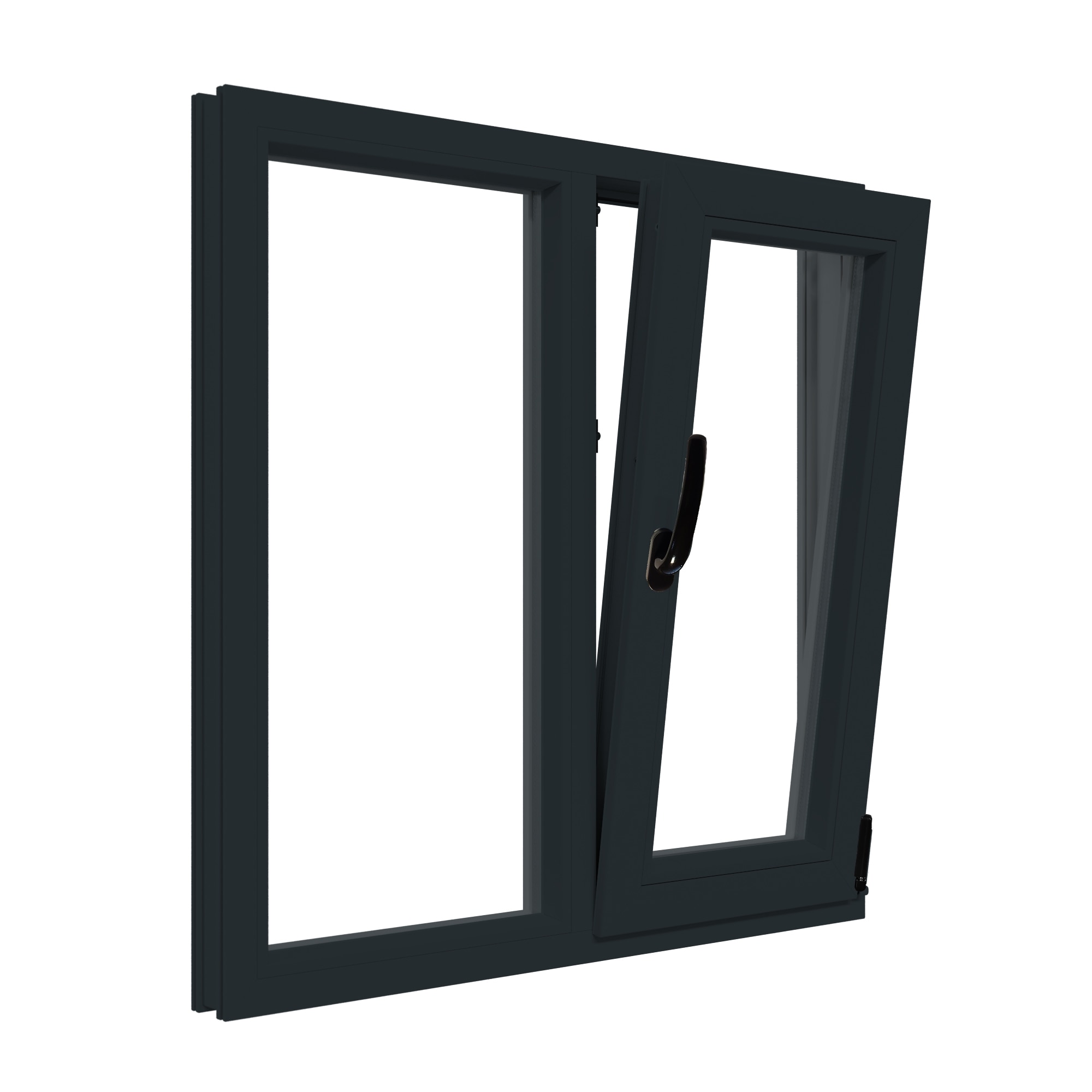 Fereastra termopan PVC, geam Float + Low-E, gri, 6 camere, 100 x 100 cm, stanga, dubla deschidere, fixa + oscilobatanta  Aplast