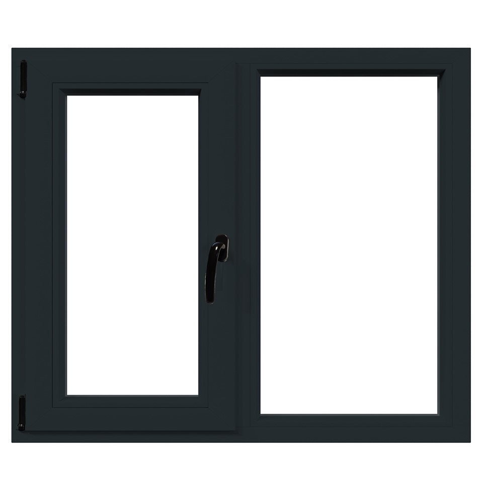 Fereastra termopan PVC, geam Float + Low-E, gri, 6 camere, 116 x 146 cm, dreapta, dubla deschidere, fixa + oscilobatanta  Aplast