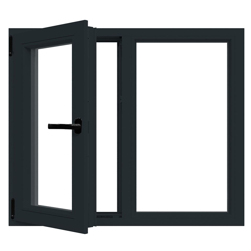 Fereastra termopan PVC, geam Float + Low-E, gri, 6 camere, 116 x 146 cm, dreapta, dubla deschidere, fixa + oscilobatanta  Aplast