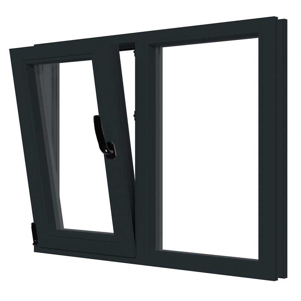 Fereastra termopan PVC, geam Float + Low-E, gri, 6 camere, 116 x 146 cm, dreapta, dubla deschidere, fixa + oscilobatanta  Aplast