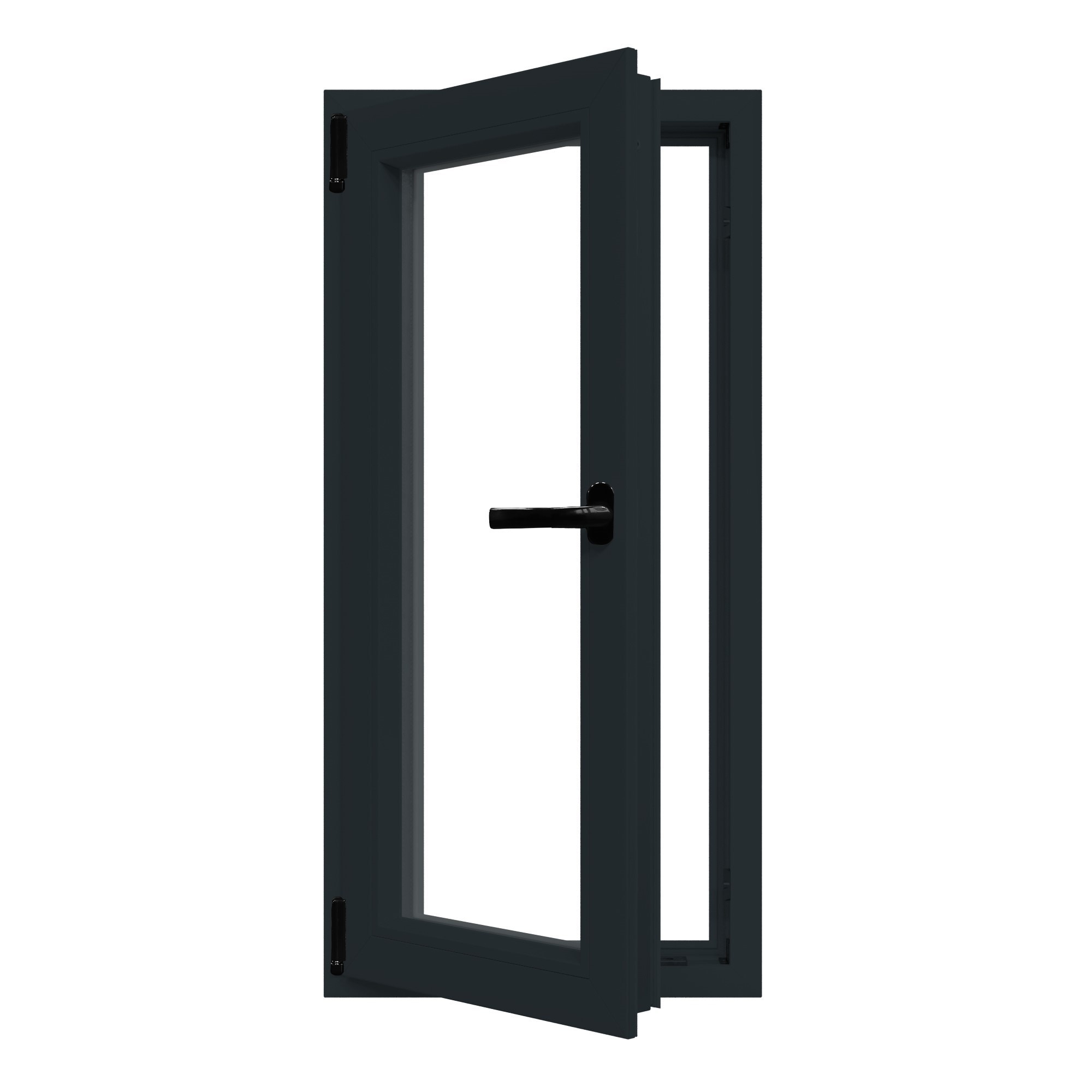 Fereastra termopan PVC, geam Float + Low-E, gri, 6 camere, 56 x 116 cm, stanga, dubla deschidere, oscilobatanta Aplast