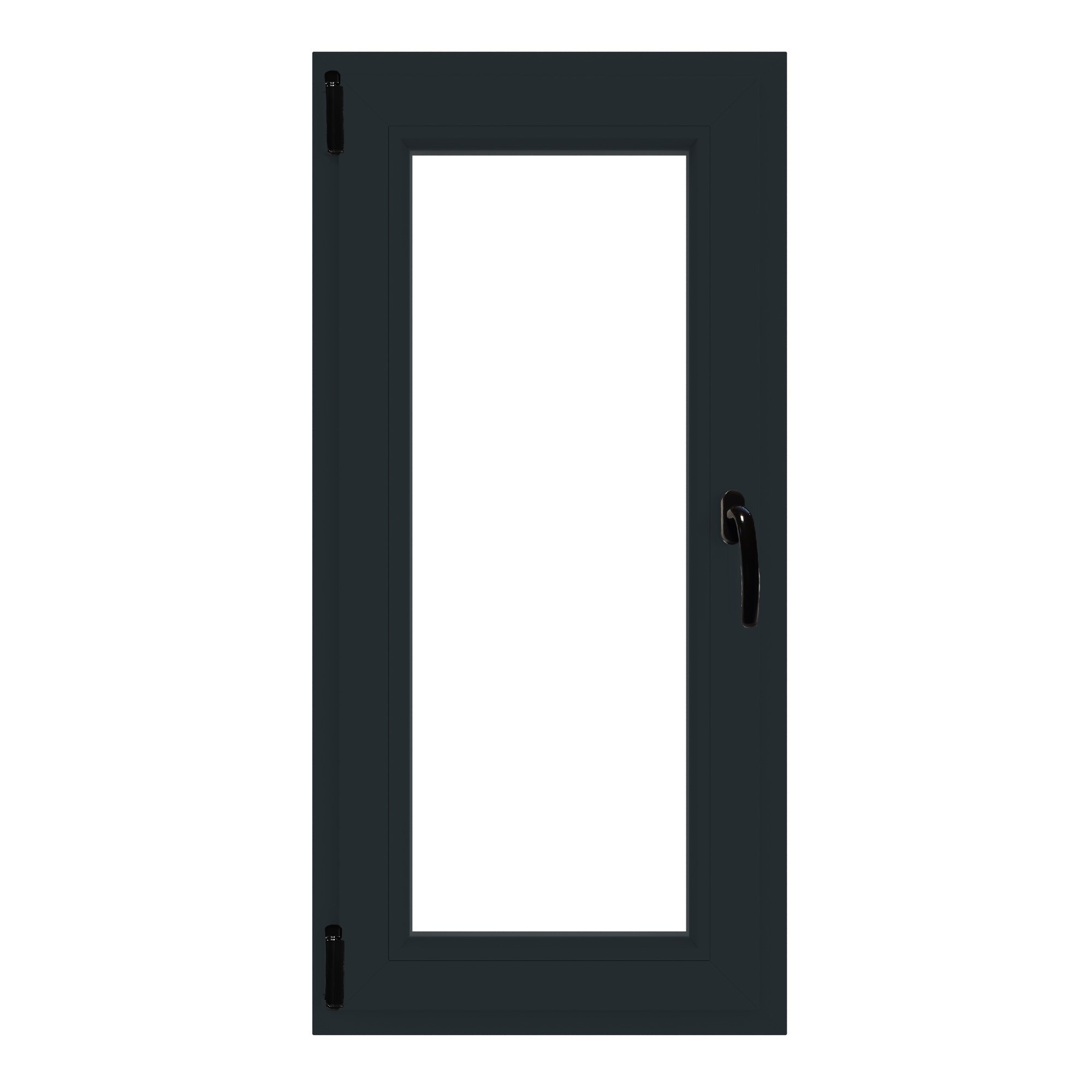 Fereastra termopan PVC, geam Float + Low-E, gri, 6 camere, 56 x 116 cm, stanga, dubla deschidere, oscilobatanta Aplast