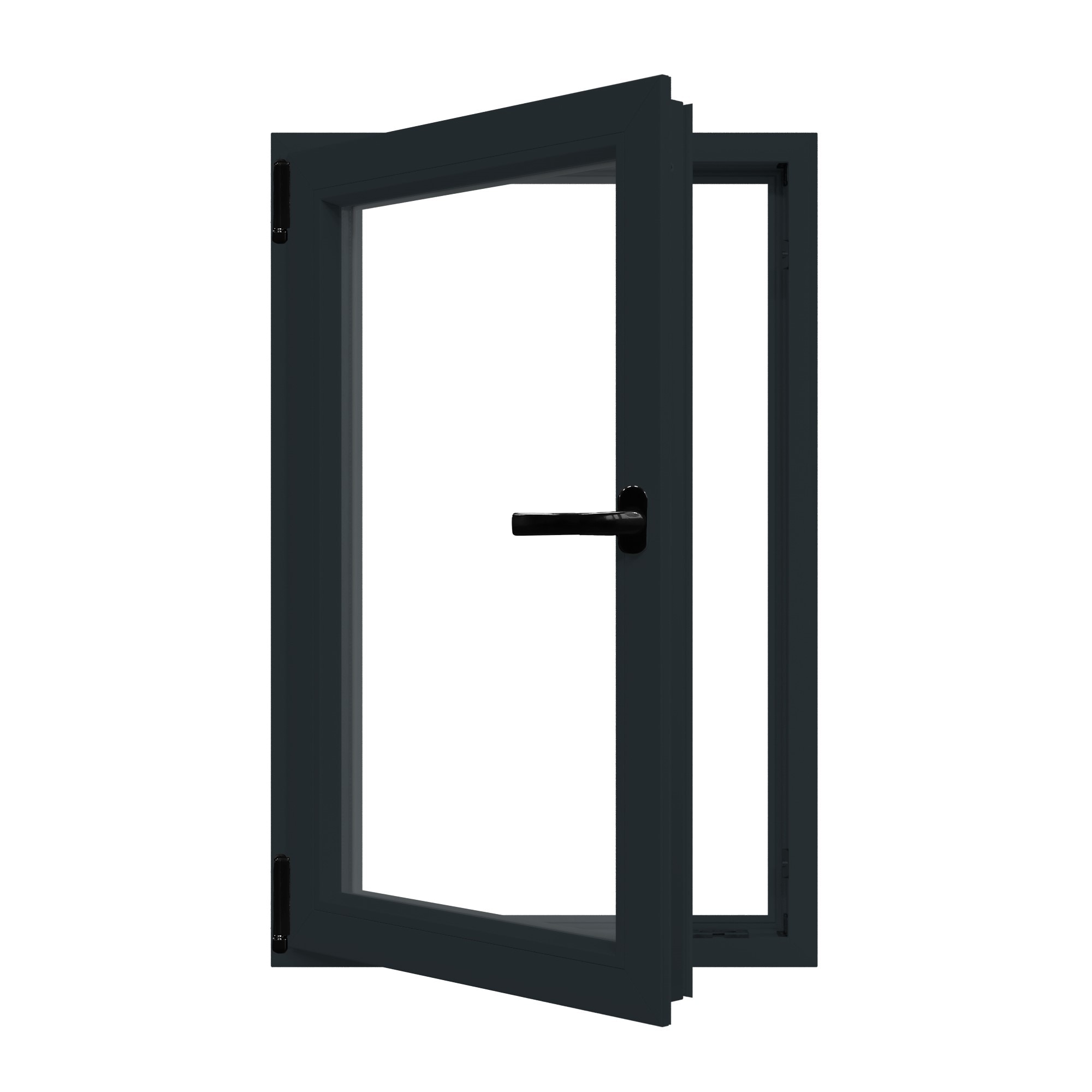 Fereastra termopan PVC, geam Float + Low-E, gri, 6 camere, 116 x 86 cm, stanga, dubla deschidere, oscilobatanta Aplast