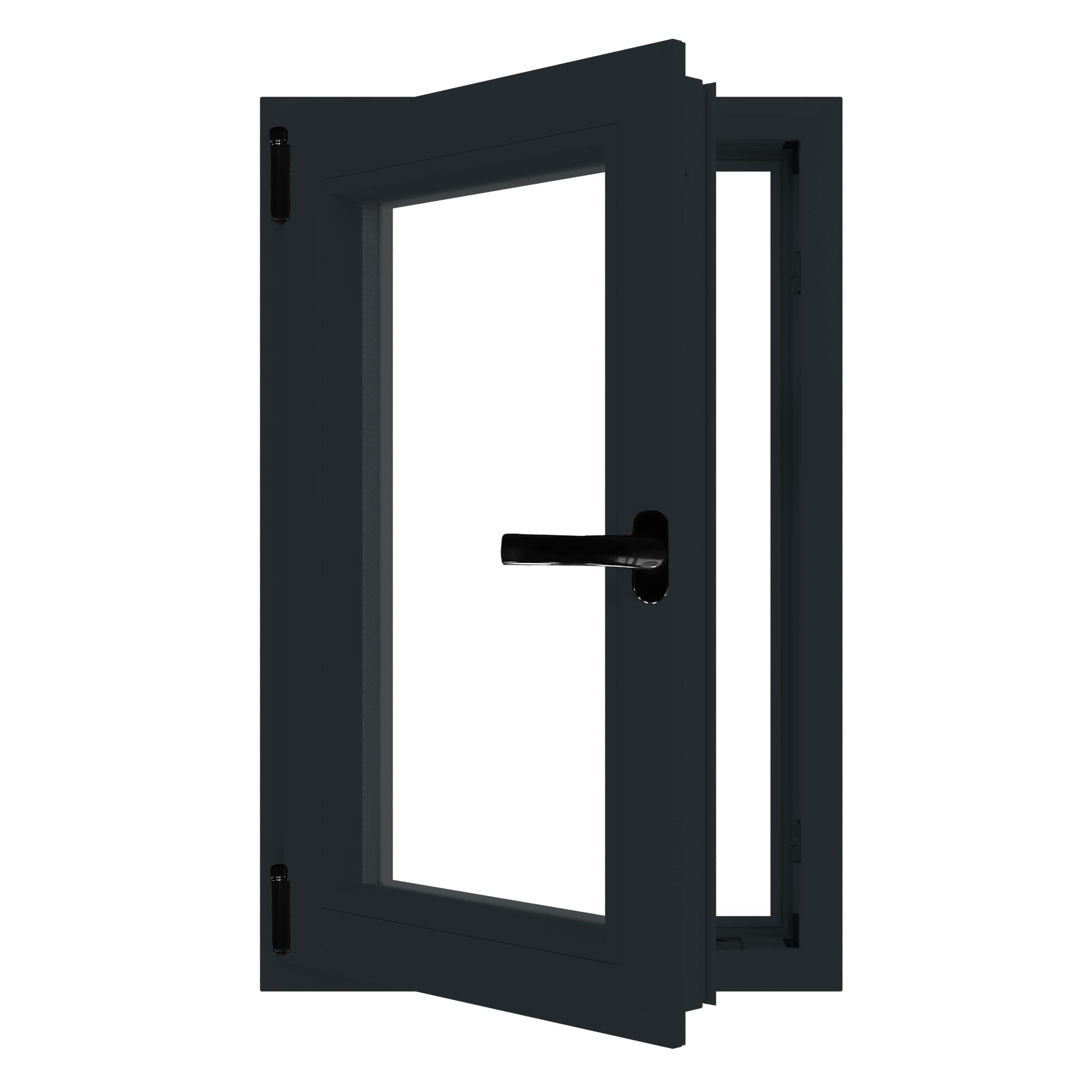 Fereastra termopan PVC, geam Float + Low-E, gri, 6 camere, 86 x 56 cm, stanga, dubla deschidere, oscilobatanta Aplast