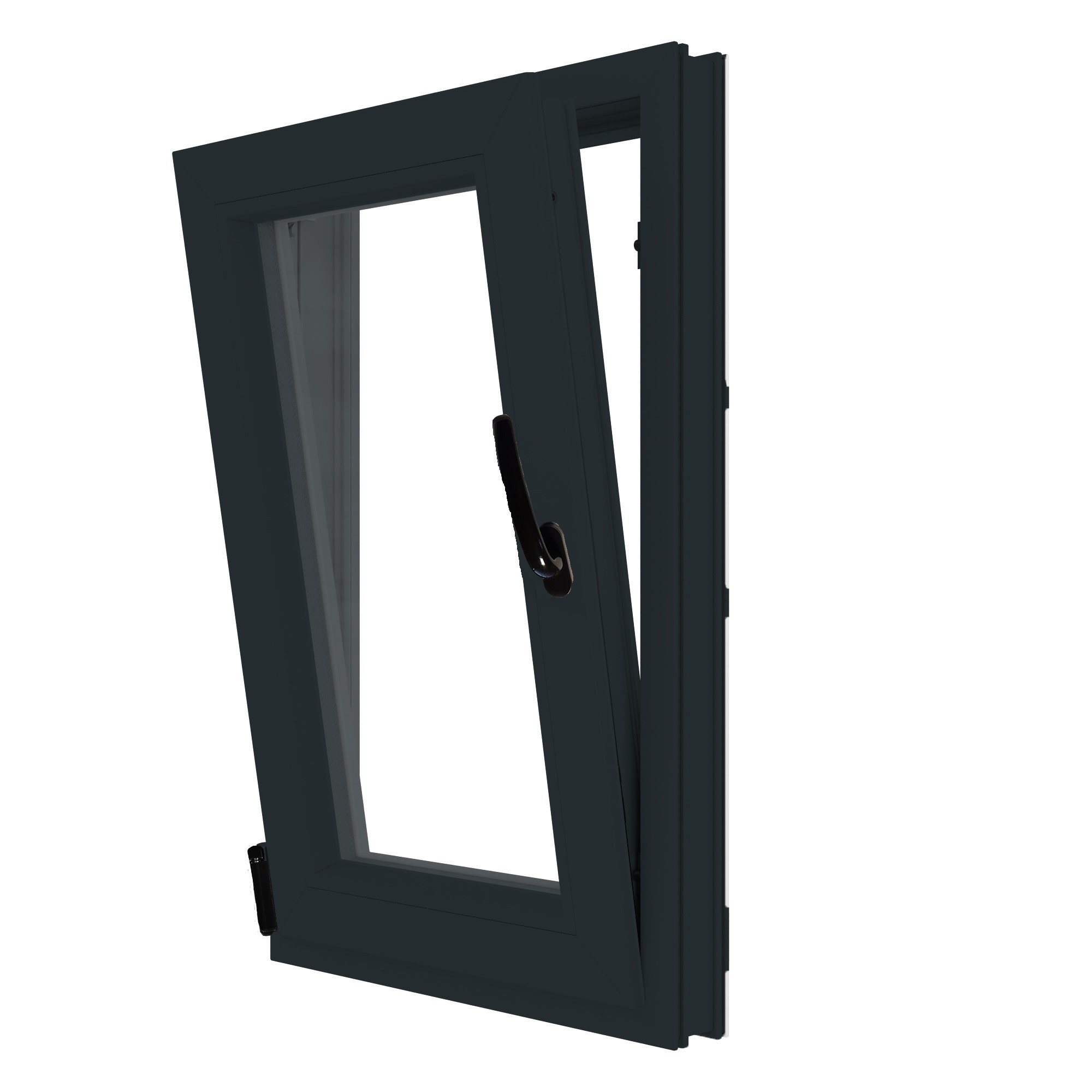 Fereastra termopan PVC, geam Float + Low-E, gri, 6 camere, 86 x 56 cm, stanga, dubla deschidere, oscilobatanta Aplast