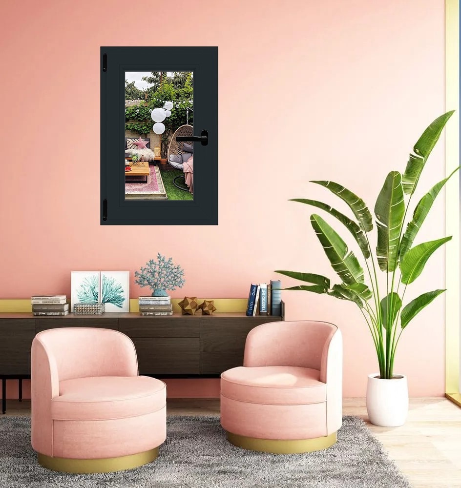 Fereastra termopan PVC, geam Float + Low-E, gri, 6 camere, 86 x 56 cm, stanga, dubla deschidere, oscilobatanta Aplast