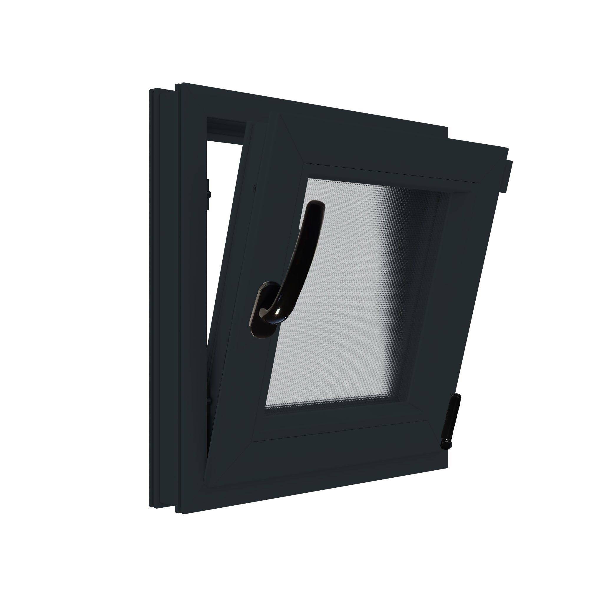 Fereastra termopan PVC, geam Float + Low-E, gri, 6 camere, 56 x 56 cm, dreapta, dubla deschidere, oscilobatanta  Aplast