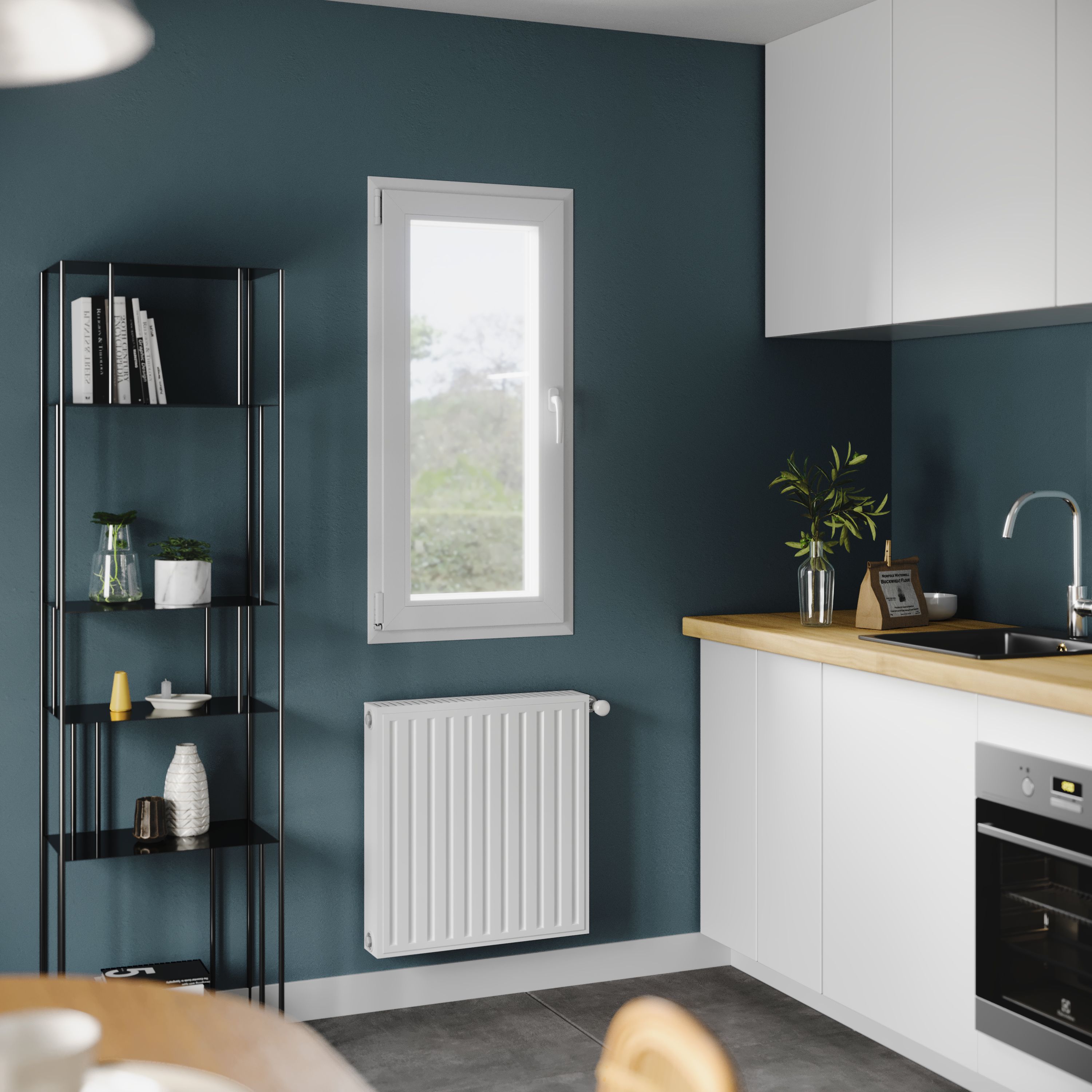 Fereastra termopan PVC, geam Float + Low-E, alb, 4 camere, 56 x 116 cm, stanga, dubla deschidere, oscilobatanta  Aplast