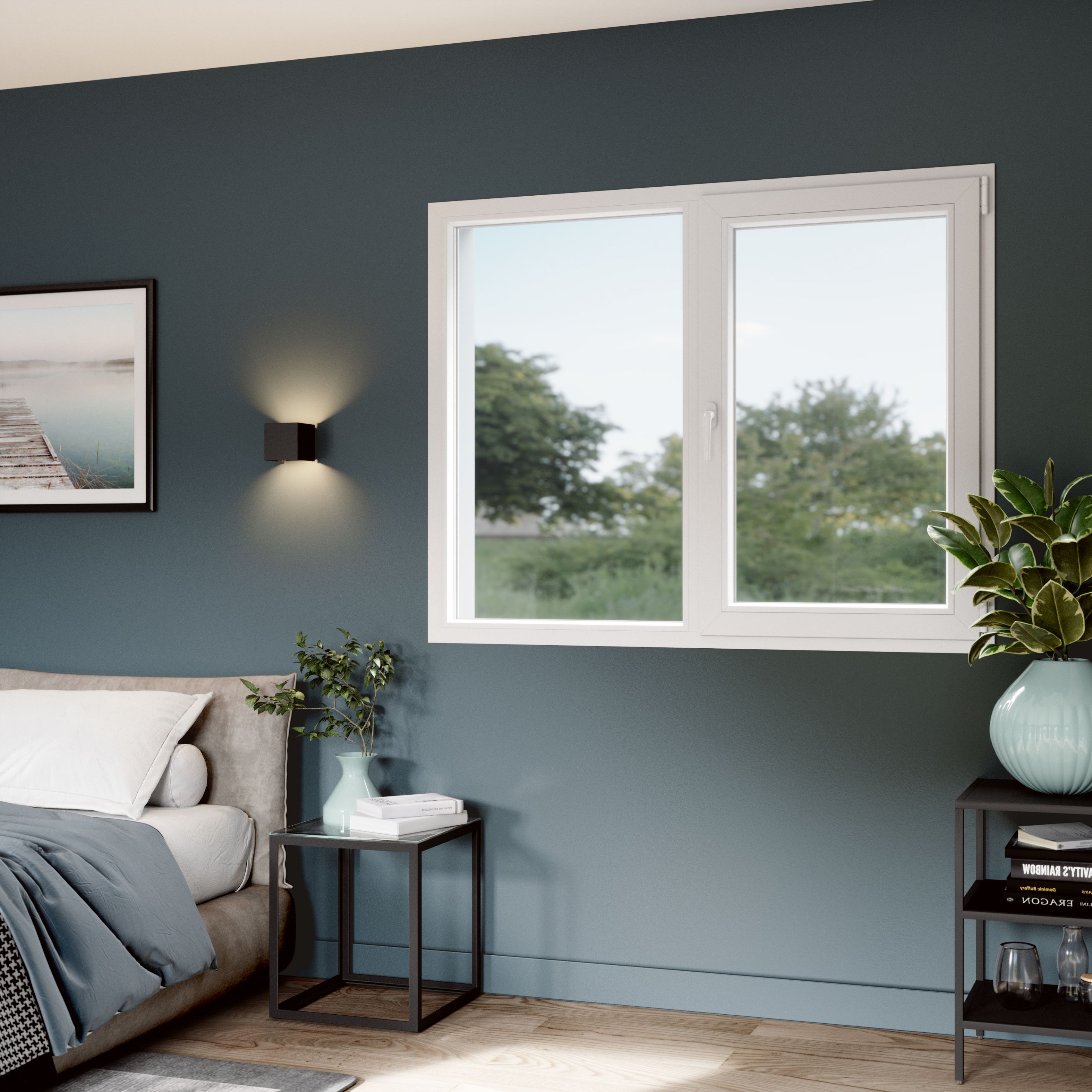 Fereastra termopan PVC, geam Float + Low-E, alb, 4 camere, 146 x 116 cm, dreapta, dubla deschidere, fixa + oscilobatanta • Aplast