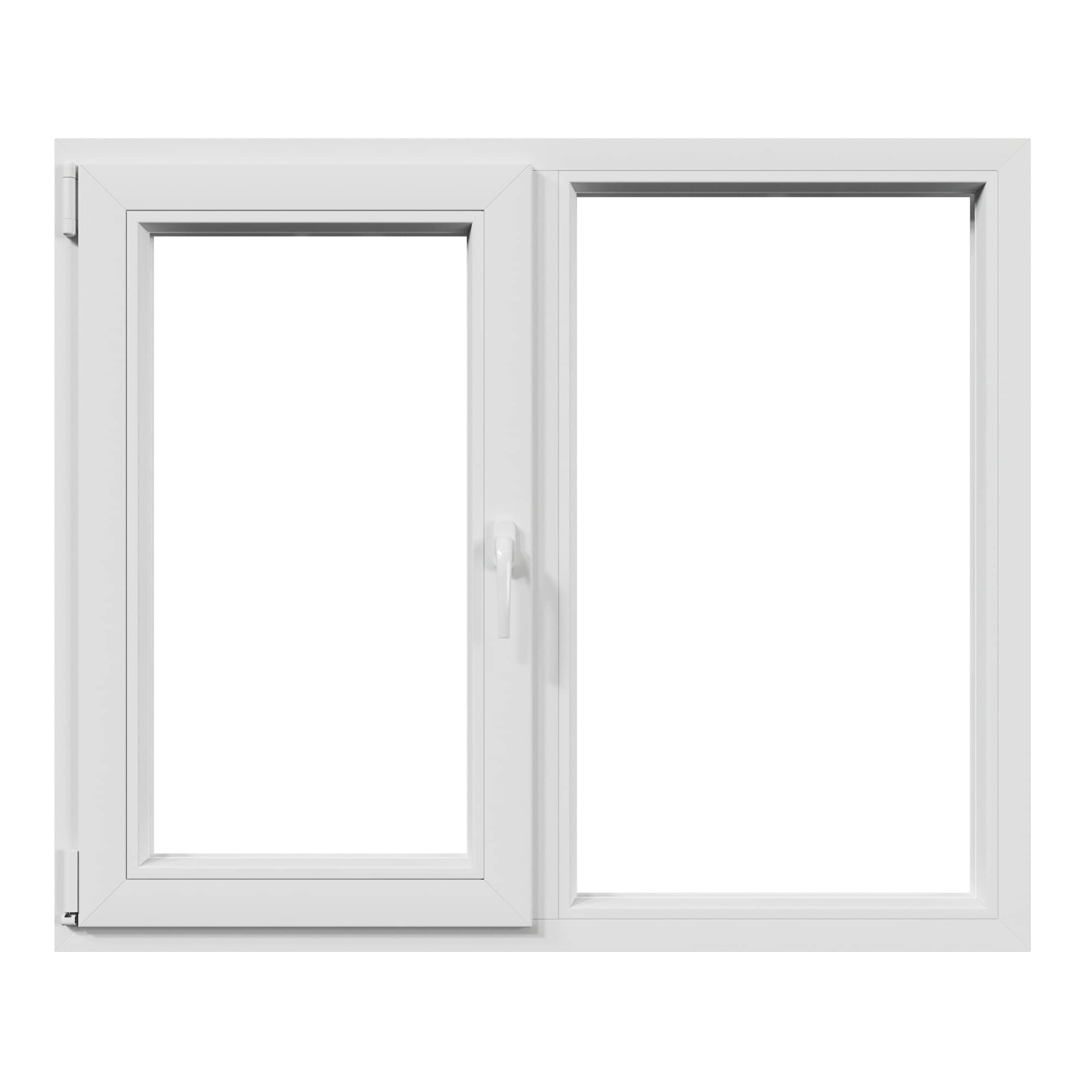 Fereastra termopan PVC, geam Float + Low-E, alb, 4 camere, 146 x 116 cm, stanga, dubla deschidere, fixa + oscilobatanta • Aplast