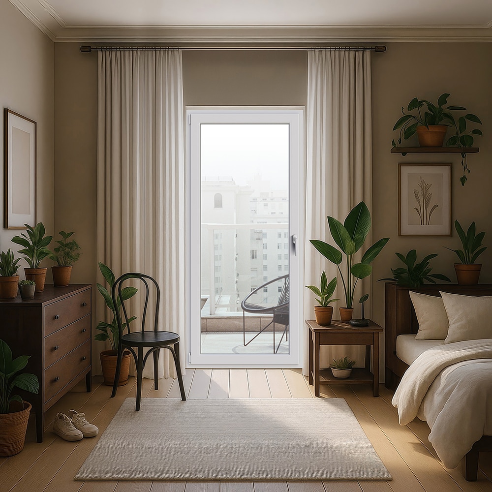 Usa exterior APLAST, cu geam, stanga, PVC, 88 x 192 cm, alb