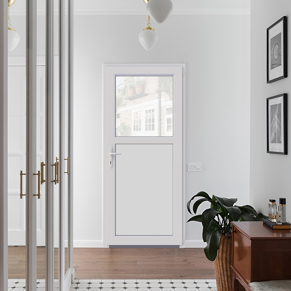 Usa exterior APLAST, cu geam, stanga, PVC, 88 x 180 cm, alb