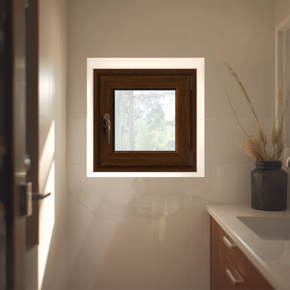 Fereastra termopan APLAST, PVC, 5 camere, 56 x 56 cm, deschidere oscilobatanta dreapta, maro