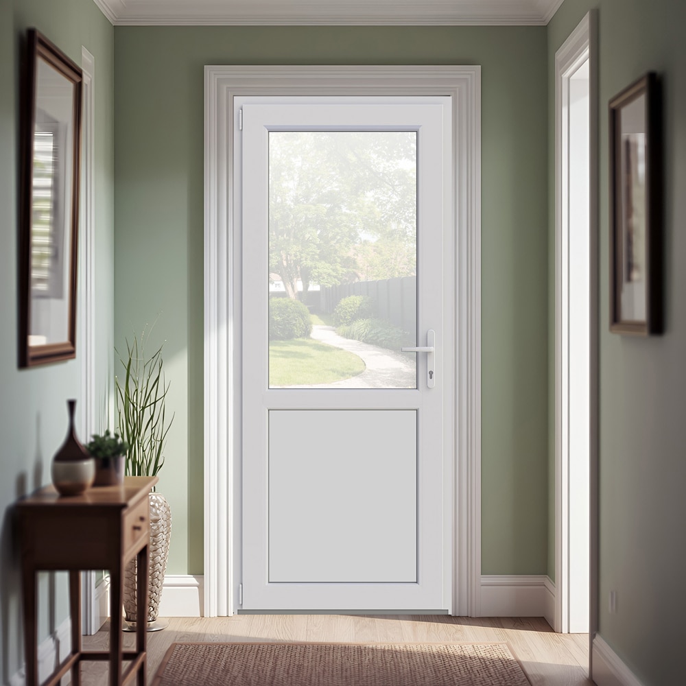 Usa intrare APLAST, cu geam, stanga, PVC, 88 x 205 cm, alb