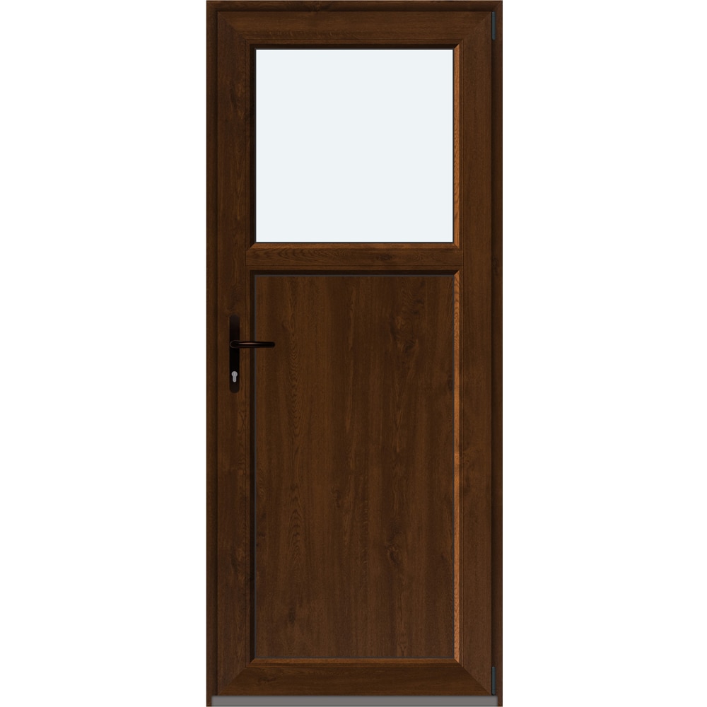 Usa intrare APLAST, cu geam, dreapta, PVC, 88 x 205 cm, maro inchis