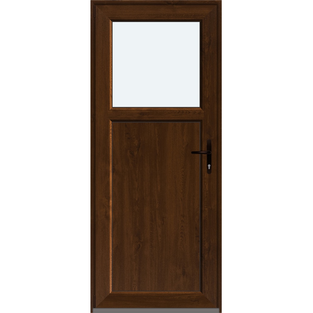 Usa intrare APLAST, cu geam, stanga, PVC, 88 x 205 cm, maro inchis