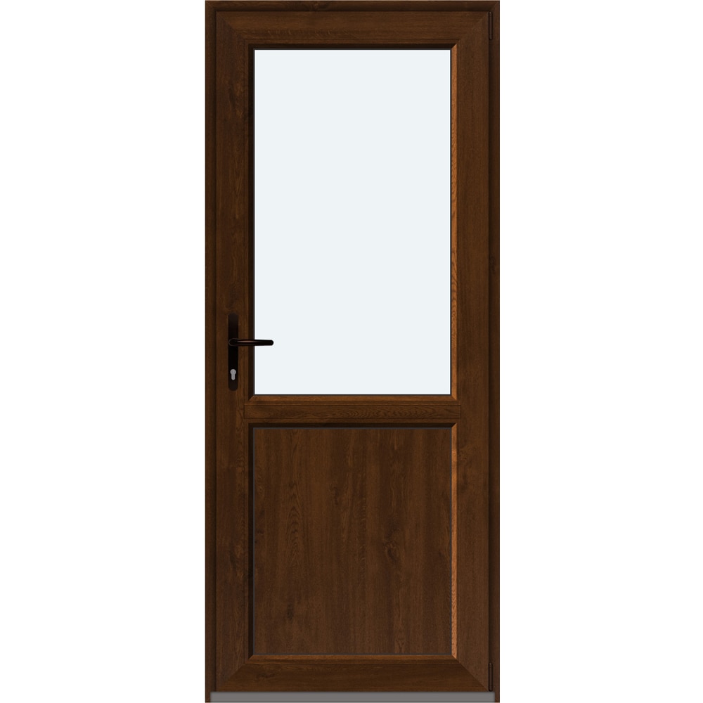 Usa intrare APLAST, cu geam, dreapta, PVC, 88 x 205 cm, maro inchis