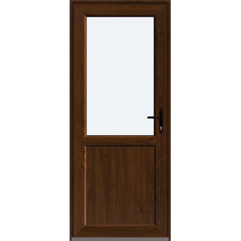 Usa intrare APLAST, cu geam, stanga, PVC, 88 x 205 cm, maro inchis