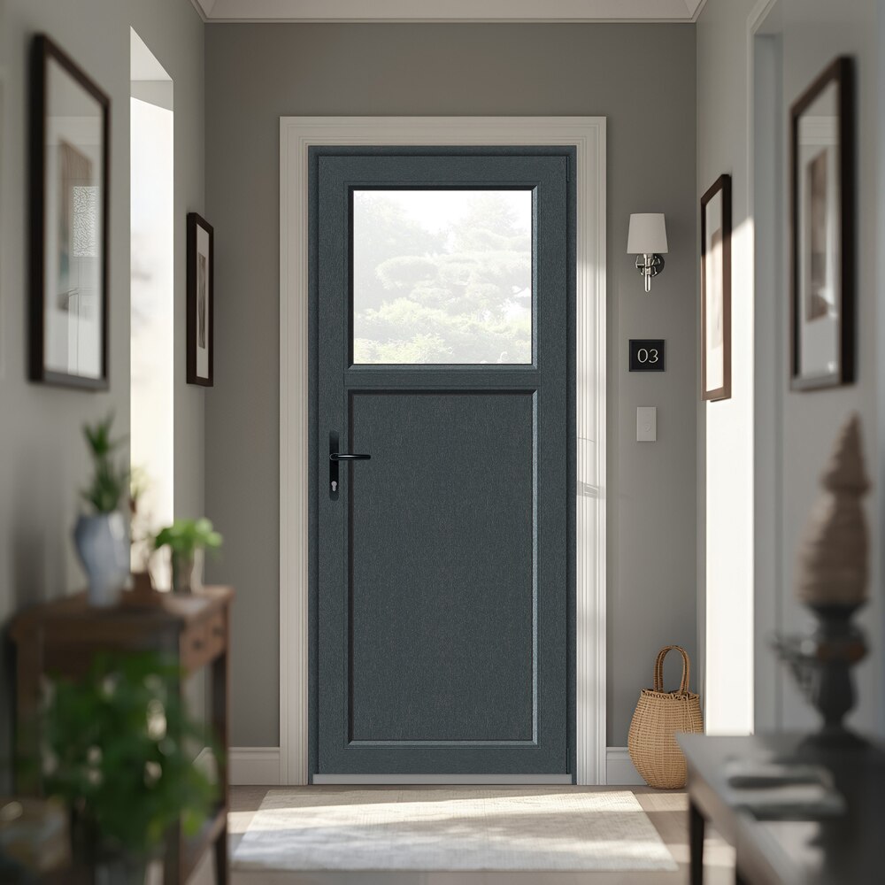 Usa intrare APLAST, cu geam, dreapta, PVC, 88 x 205 cm, gri antracit
