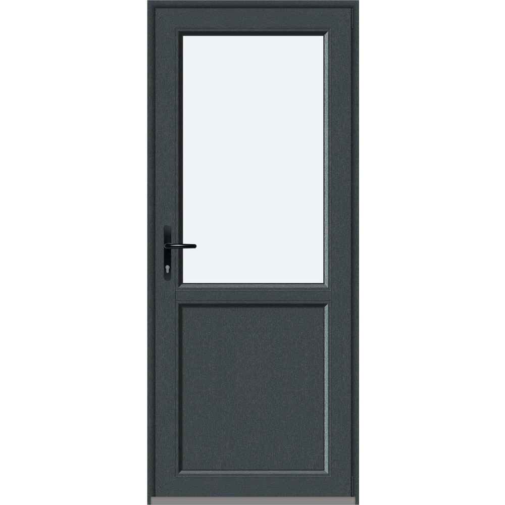 Usa intrare APLAST, cu geam, dreapta, PVC, 88 x 205 cm, gri antracit