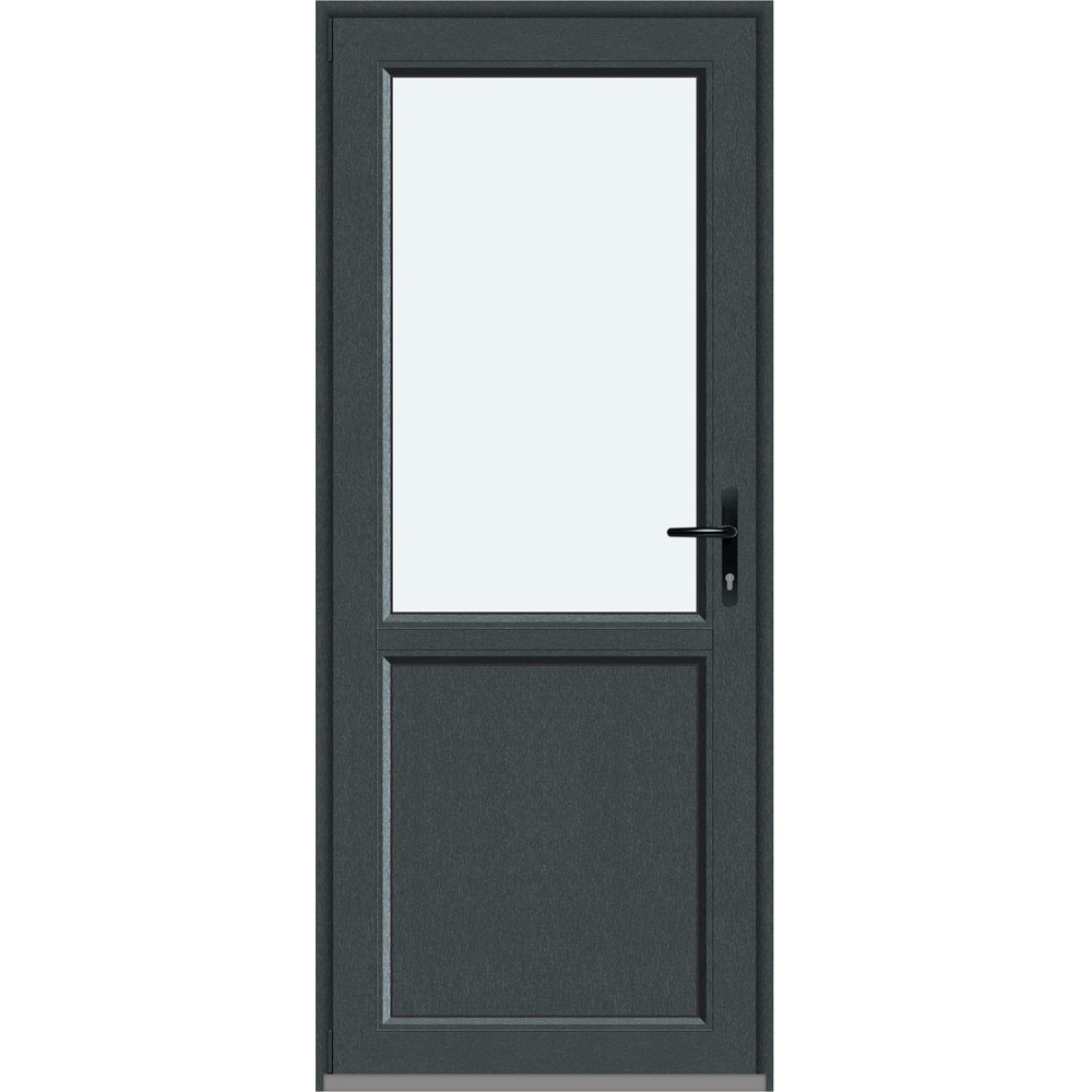 Usa intrare APLAST, cu geam, stanga, PVC, 88 x 205 cm, gri antracit