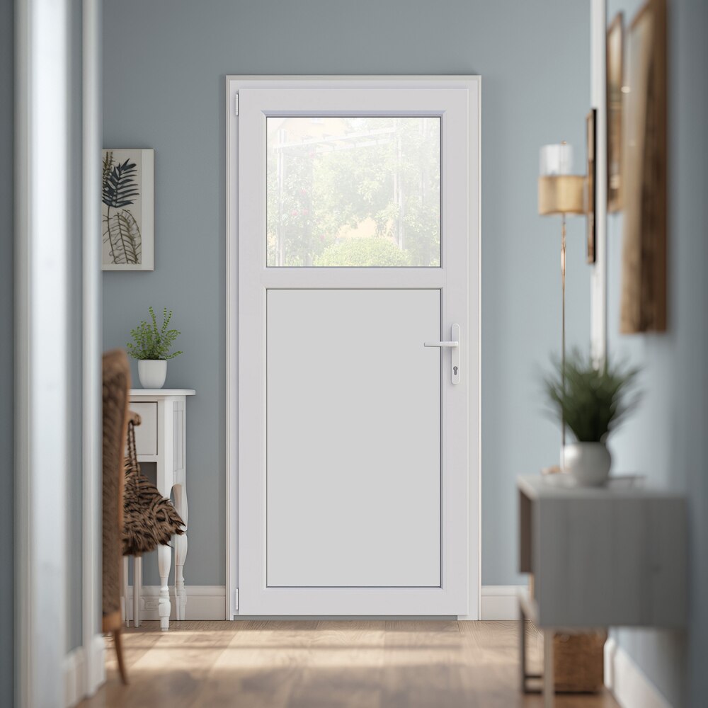 Usa intrare APLAST, cu geam, stanga, PVC, 88 x 195 cm, alb