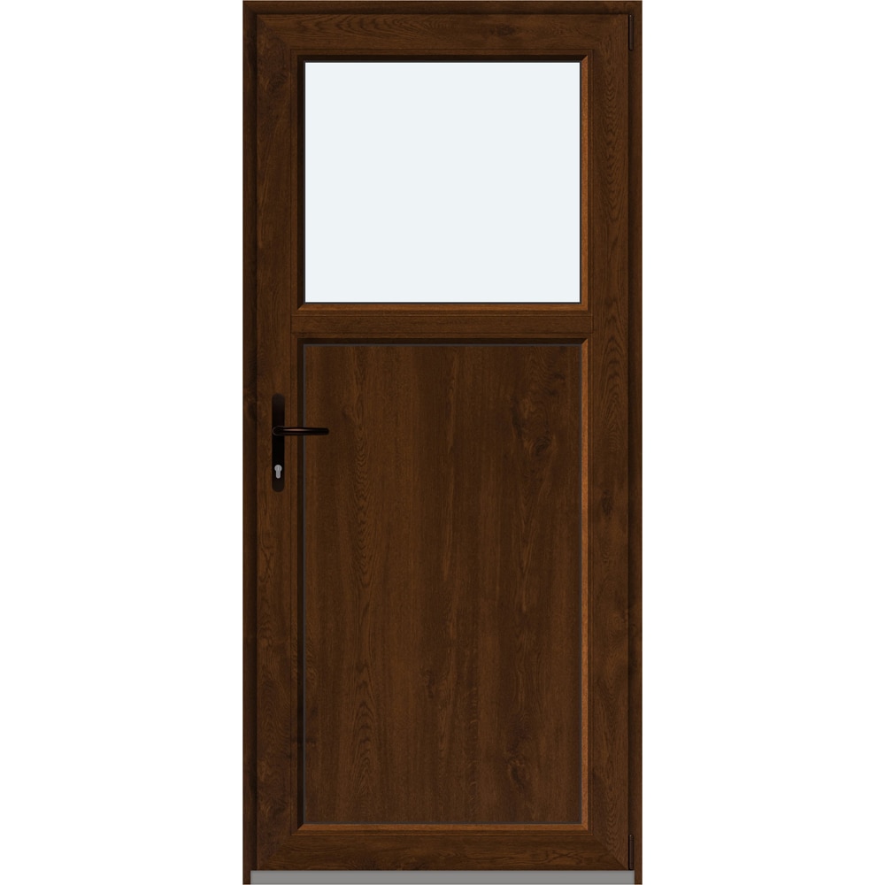 Usa intrare APLAST, cu geam, dreapta, PVC, 88 x 195 cm, maro inchis
