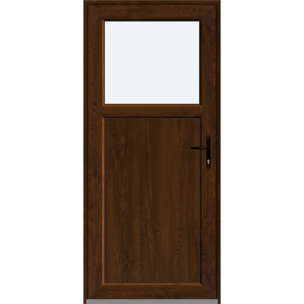 Usa intrare APLAST, cu geam, stanga, PVC, 88 x 195 cm, maro inchis