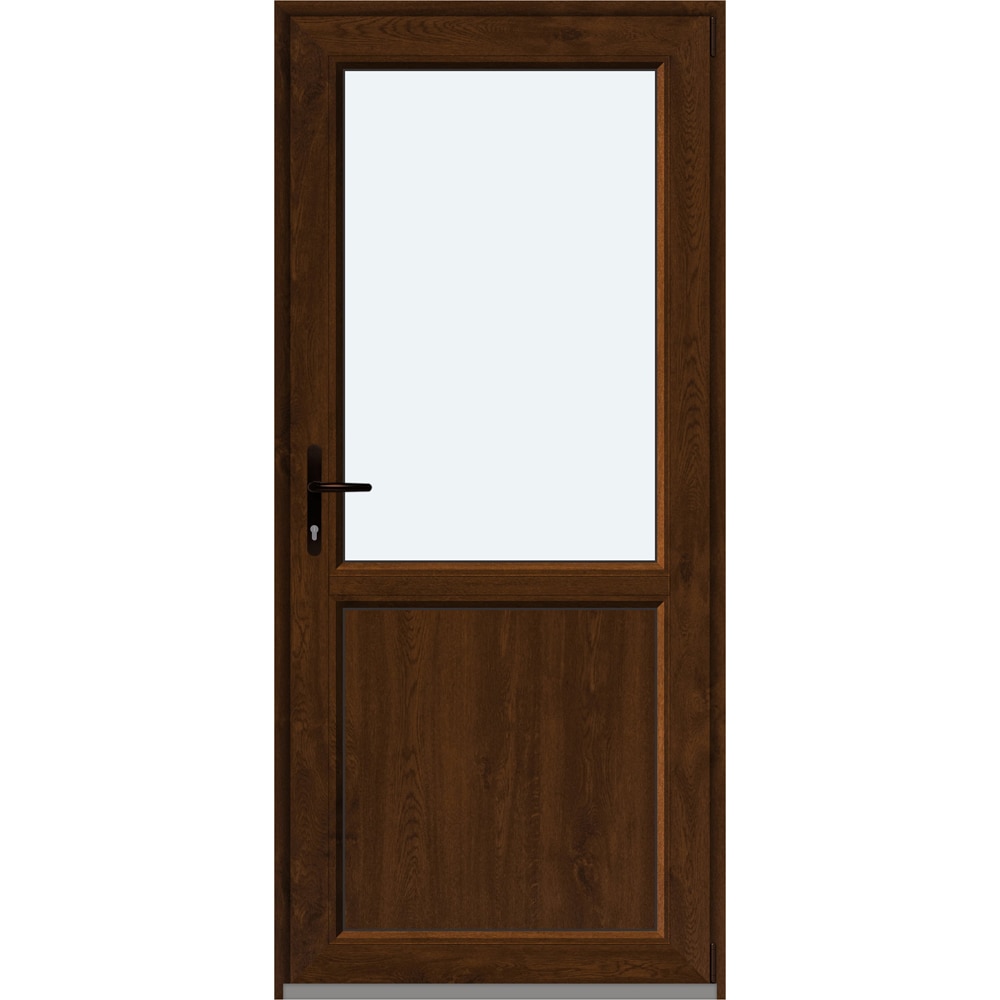 Usa intrare APLAST, cu geam, dreapta, PVC, 88 x 195 cm, maro inchis