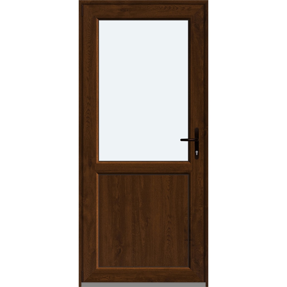 Usa intrare APLAST, cu geam, stanga, PVC, 88 x 195 cm, maro inchis