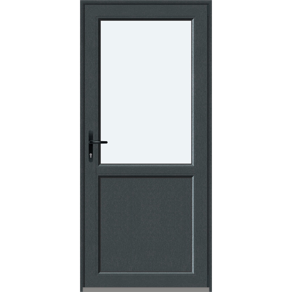 Usa intrare APLAST, cu geam, dreapta, PVC, 88 x 195 cm, gri antracit