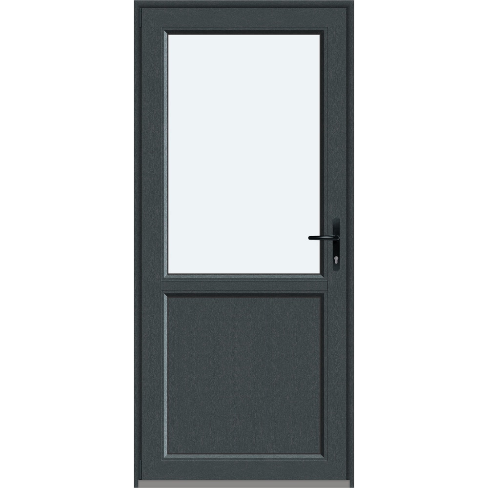 Usa intrare APLAST, cu geam, stanga, PVC, 88 x 195 cm, gri antracit