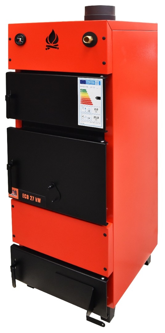 Cazan pe lemne din otel, portocaliu, 27 kW, 90°C, 147 x 48 x 54 cm • Eco 27