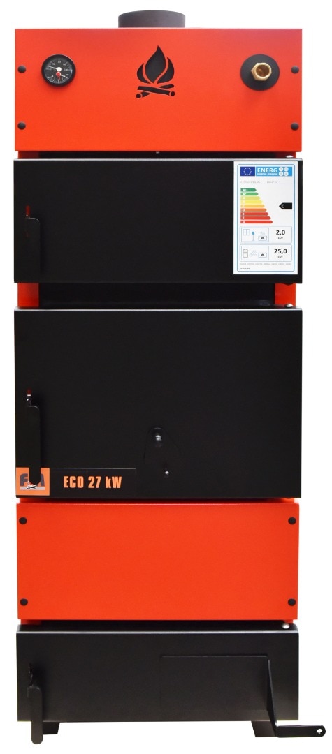 Cazan pe lemne din otel, portocaliu, 27 kW, 90°C, 147 x 48 x 54 cm • Eco 27