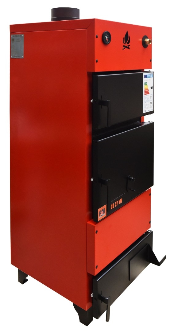 Cazan pe lemne din otel, portocaliu, 27 kW, 90°C, 147 x 48 x 54 cm • Eco 27