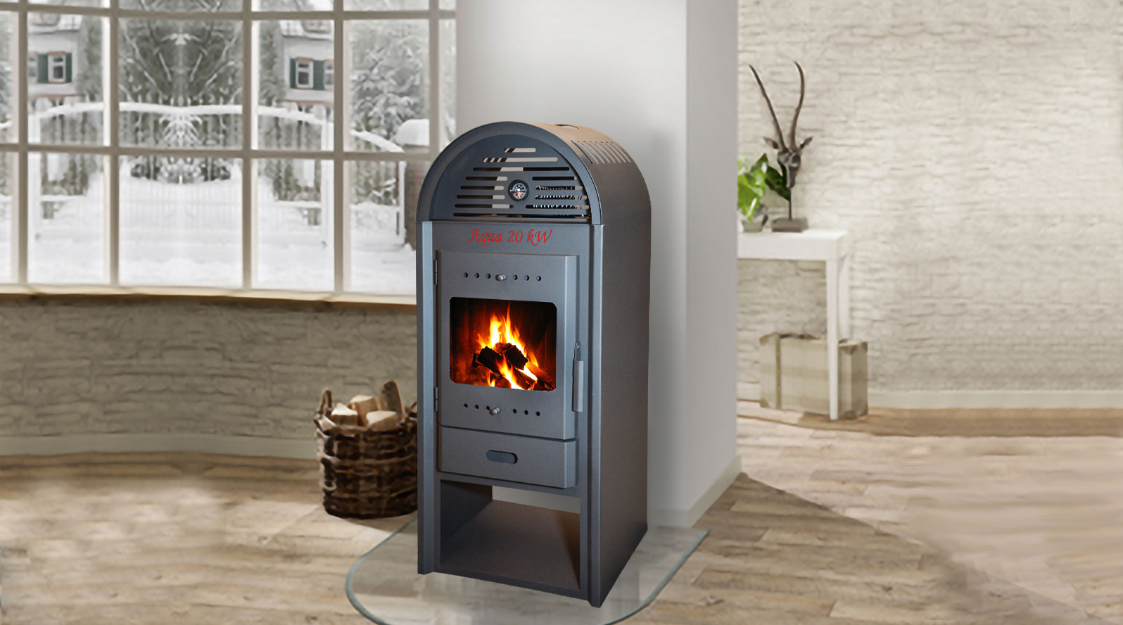 Termosemineu pe lemne Aqua Plus, 20 kW, 53 x 54 x 125 cm