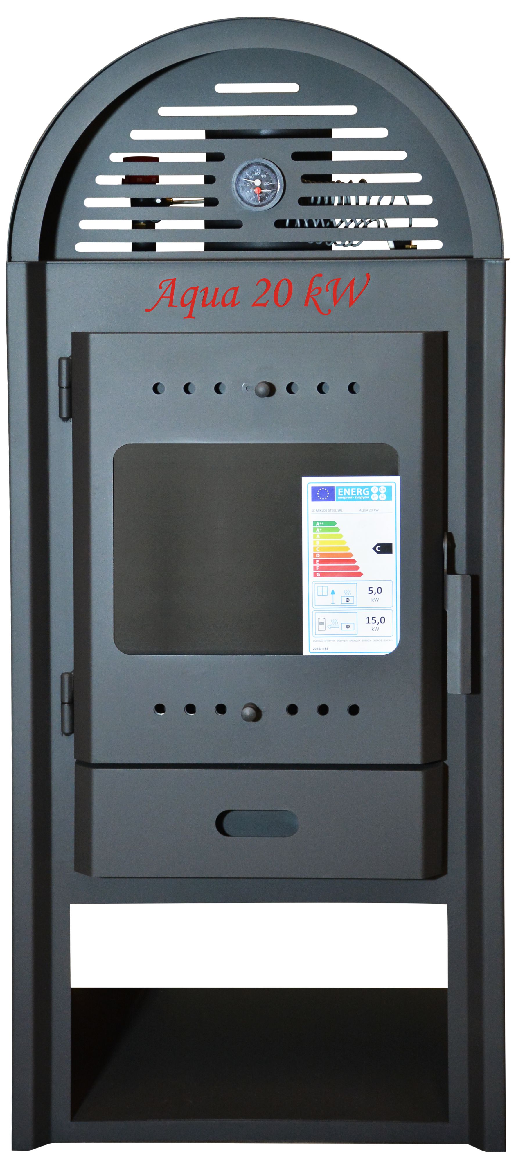 Termosemineu pe lemne Aqua Plus, 20 kW, 53 x 54 x 125 cm