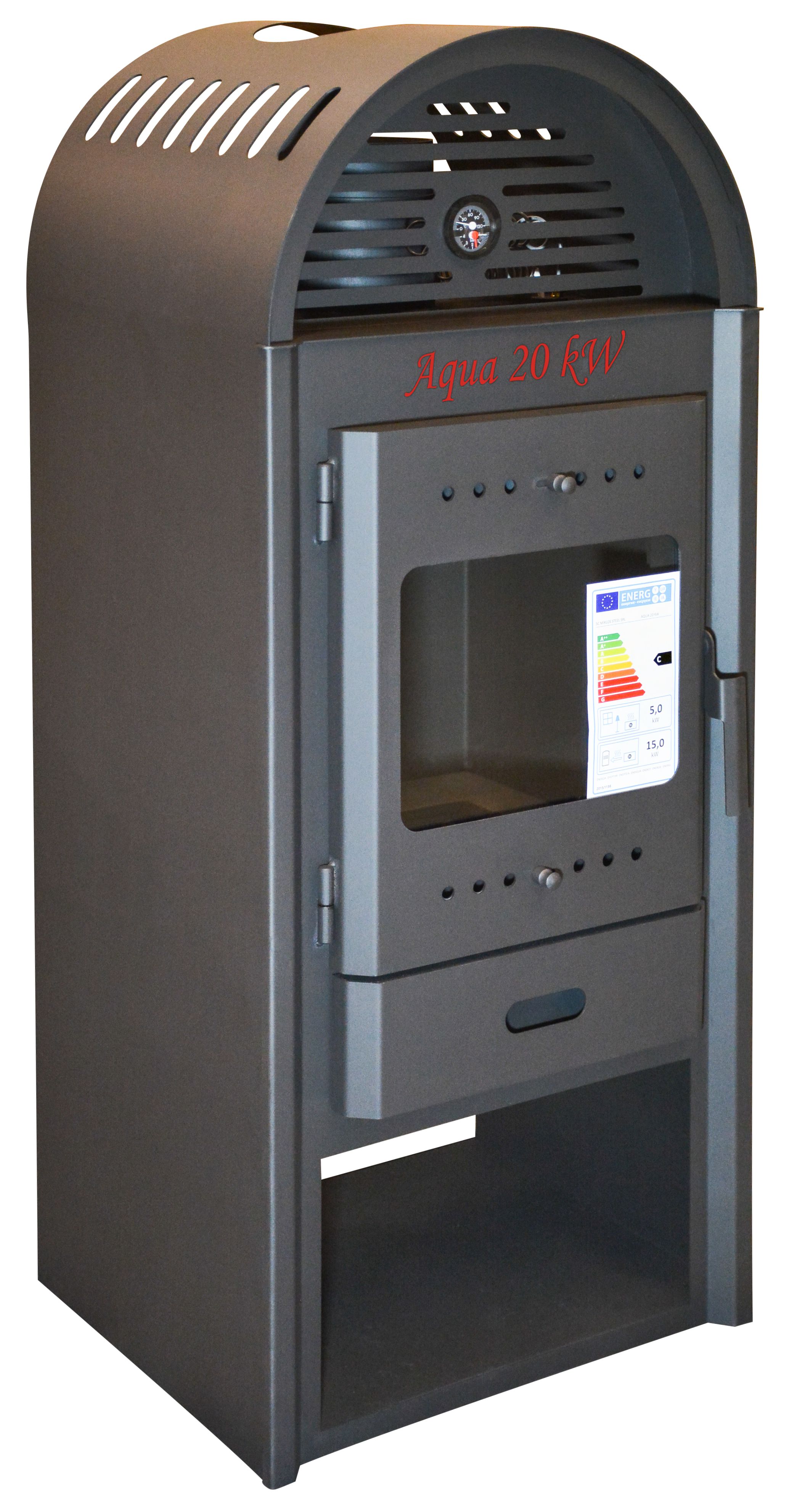 Termosemineu pe lemne Aqua Plus, 20 kW, 53 x 54 x 125 cm